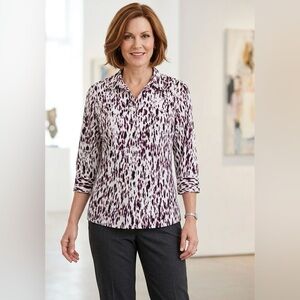 Apt. 9 Black and White 3/4 Sleeve Button Down Shirt